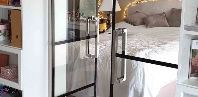 Glastuer schwarzer rahmen retro Glaserei Richter